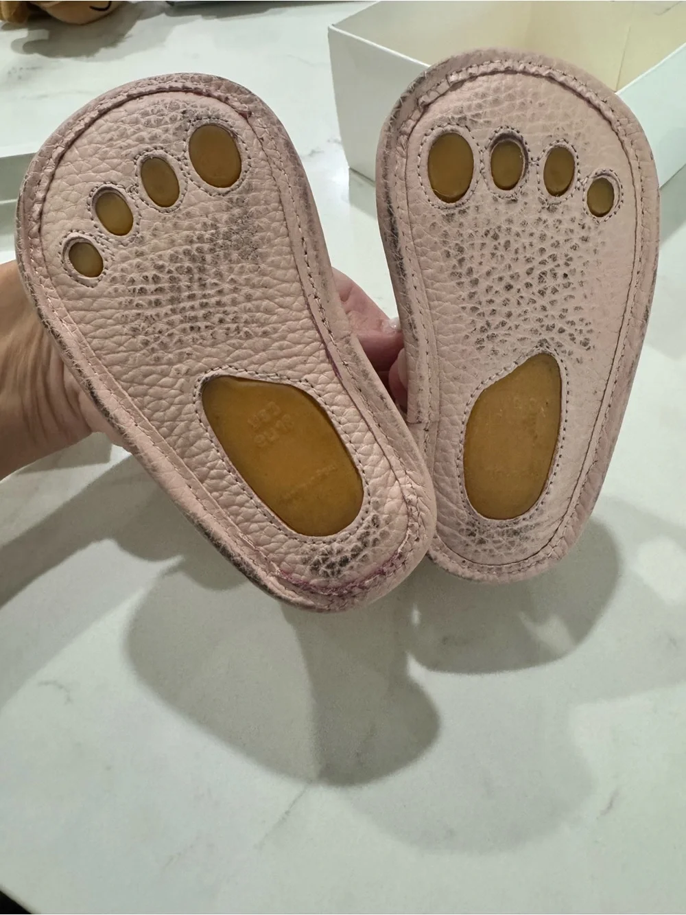 Elephantito Blush Pink Scalloped Leather Sandals